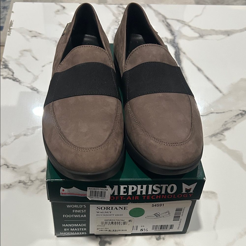 Mephisto women’s Taupe and Black Slip-On Loafers